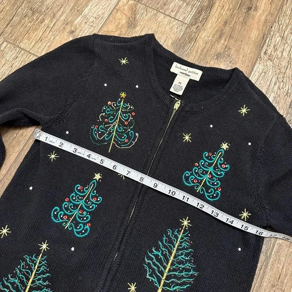 Béchamel petites Holiday Christmas tree embellished Black Cardigan petite small - Picture 3 of 5